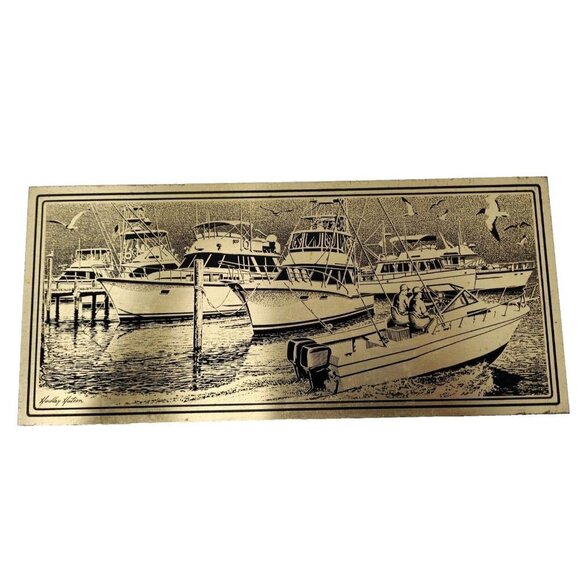 Vintage Other - Vintage Gold Copper Metal Etched Sailboat Wall Art by Hadley Hutson Nautical MCM